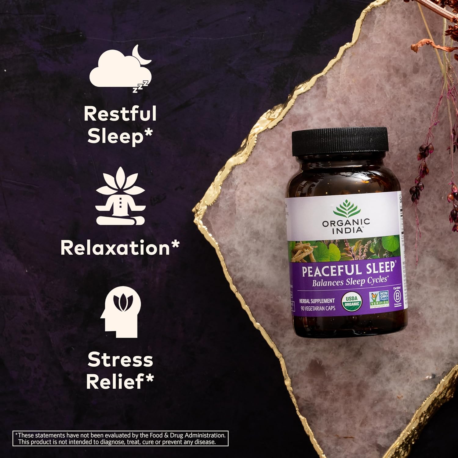 Restore Your Natural Rhythm: Organic India Peaceful Sleep Herbal Supplement.